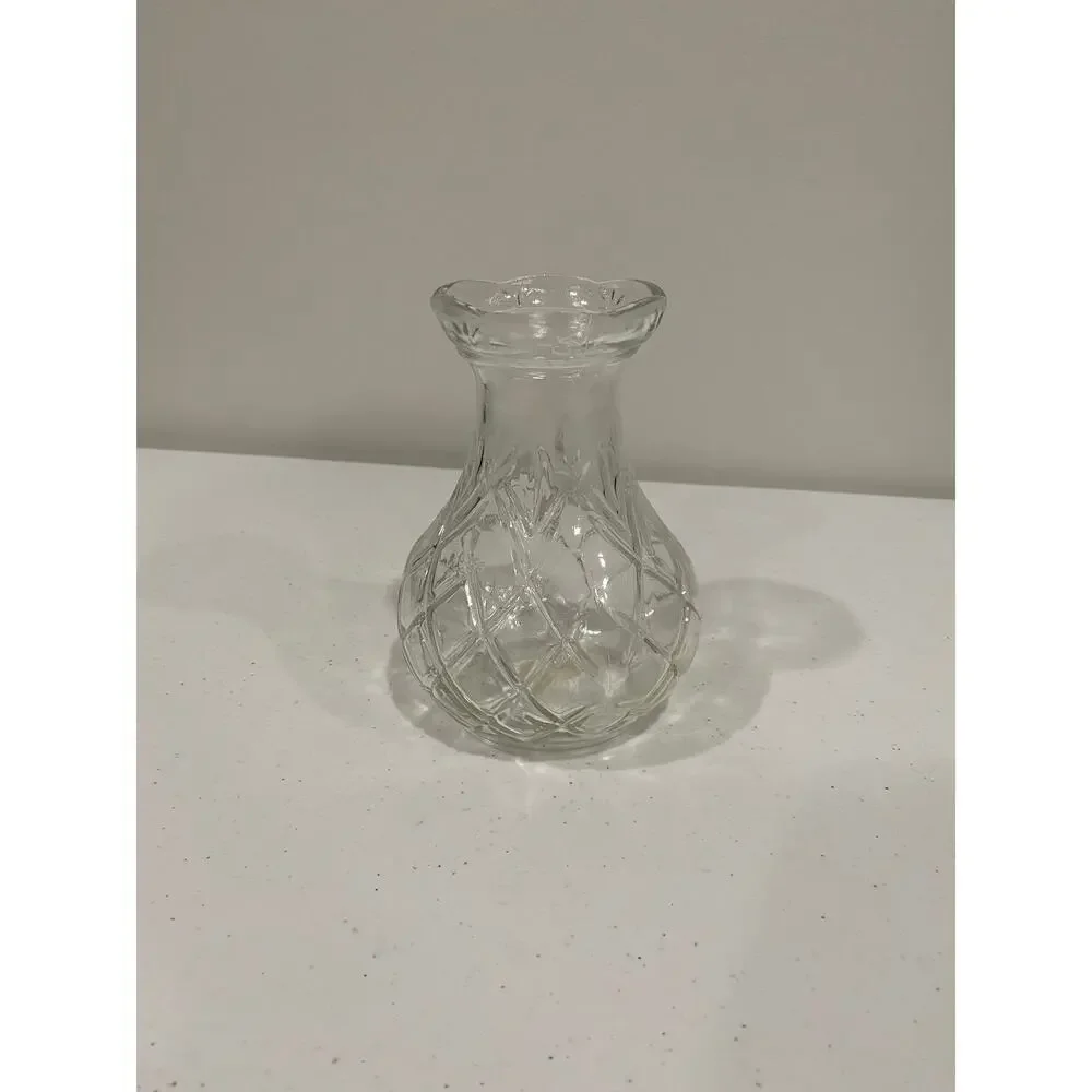 Pineapple Pattern Clear Glass Vase - narrow neck - Vintage